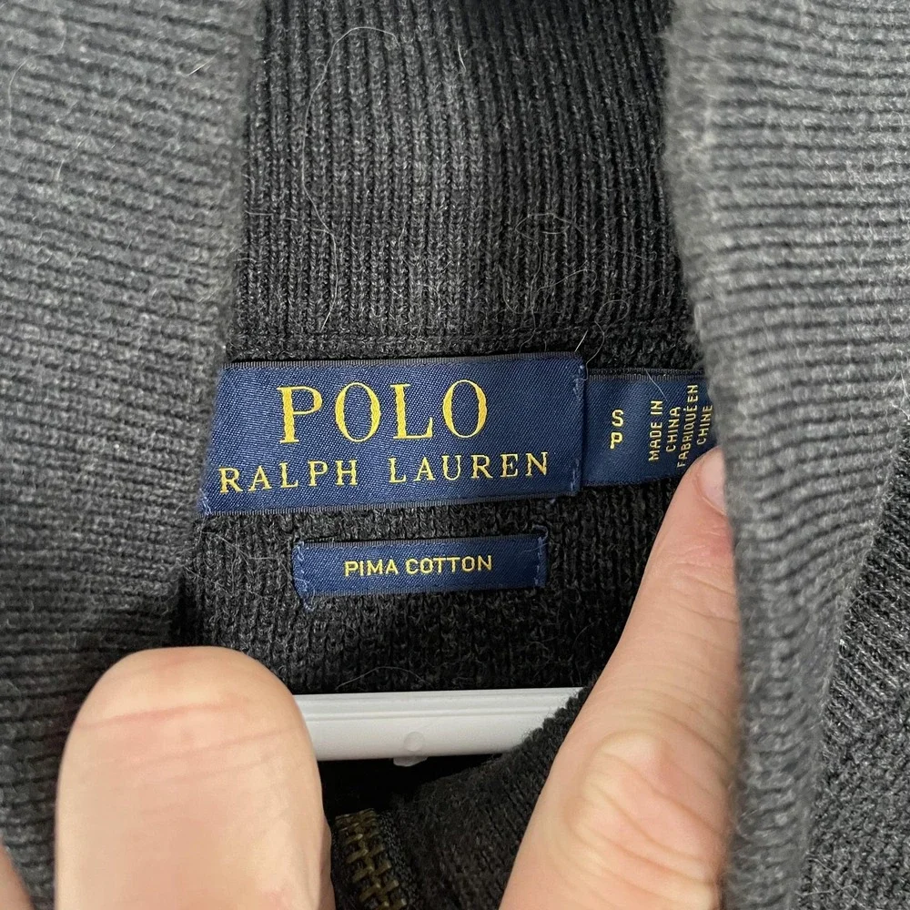 Polo Ralph Lauren Sweater Mens Small Gray Pima Cotton 1/4 Zip Mock Knit Pullover